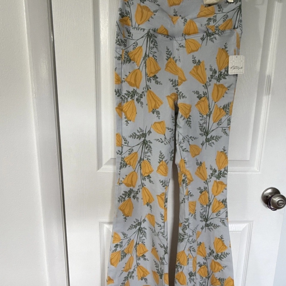 We The Free Floral Flare Jeans - Yellow and Gray